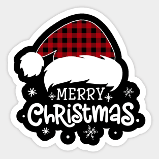 Merry Christmas Buffalo Red Plaid Santa Hat Xmas Holiday Sticker